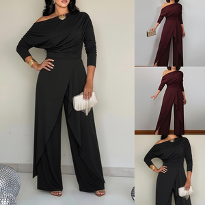 Nuova Collezione: <span class=keywords><strong>Elegante</strong></span> Tuta da <span class=keywords><strong>Donna</strong></span> con Spalla Asimmetrica, Manica Lunga, Vita Alta e Fondo Spaccato, Ideale per l'Ufficio e il Quotidiano - Product Image 3