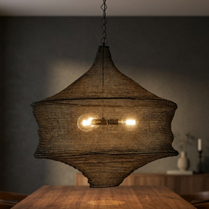Decoración Colgante de Techo de Malla Metálica Boho Moderna Tejida a Mano, con Acentos LED Negros - Product Image 2