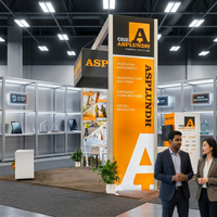 Stand d'exposition rétroéclairé attrayant pour salon professionnel, personnalisable, avec caisson lumineux SEG de 10 pieds, bannières suspendues et comptoirs