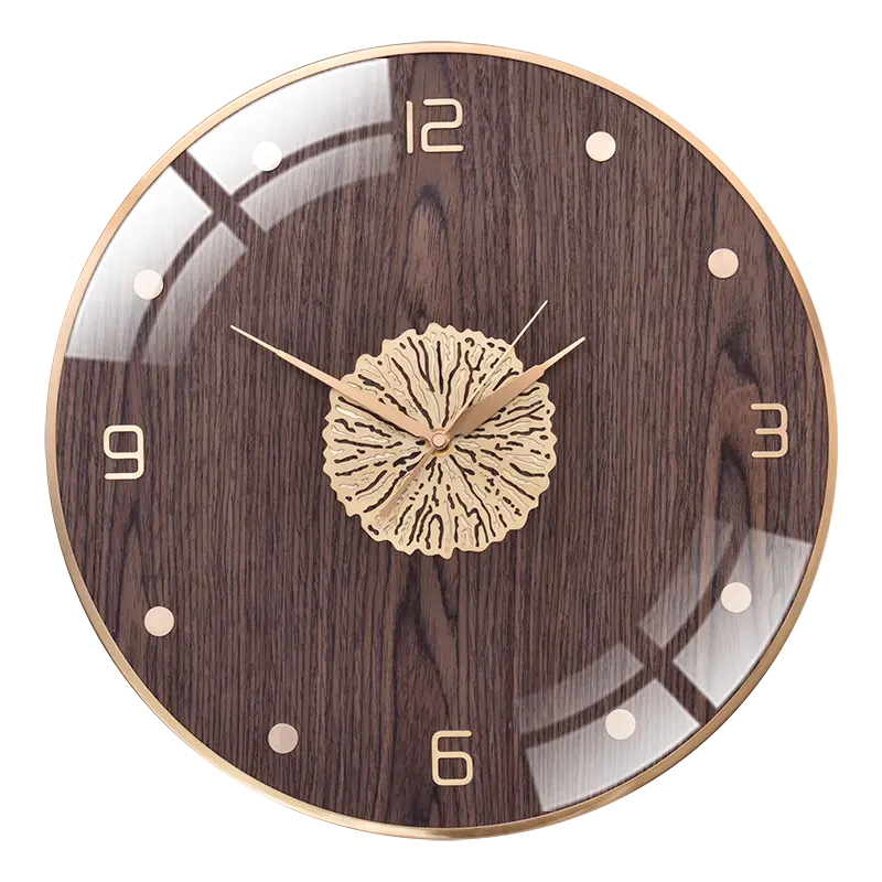 Manufacturer's high-grade wooden panel, brass clock, European style wooden 3D decorative wall clock