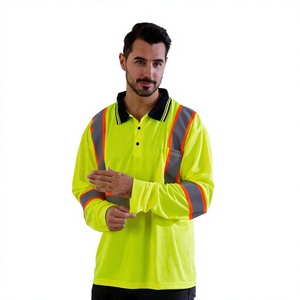 反射安全交通ポロシャツ100% ポリエステル警告テープポロスタイル長袖シャツ男性用 - Product Image 1