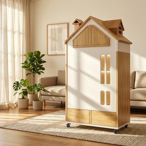 Casa de Lujo para <span class=keywords><strong>Mascotas</strong></span> de Dos Niveles, de Una Pieza, Móvil, Impermeable y Cálida, Villa Moderna Retro de Madera Maciza para Gatos con Bandeja Sanitaria para Sala de Estar - Product Image 5