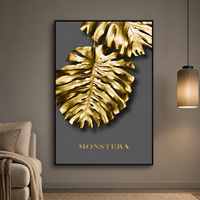 Triptyque mural en toile botanique or blanc avec imprimés de feuilles florales pour salon, chambre, réception, hôtel, décoration minimaliste