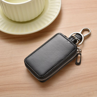 Porte-clés de voiture universel avec fermeture éclair, pochette rectangulaire avec fenêtre visible, en cuir PU, sac de rangement pour clés de voiture, porte-clés de voiture personnalisé