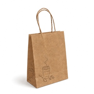 Sac en papier kraft avec poignées torsadées, imprimé avec un motif café, recyclable, sac plat standard pour usage alimentaire - Product Image 1