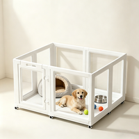 Parc pour chien mobile en acrylique transparent OEM avec roulettes et plateau inférieur, clôture intérieure en HDPE pour chiots et petits animaux – Vente en gros