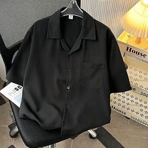 Men's Ice Silk Short Sleeve Shirt Turn-<b>down</b> Collar Loose Fit Summer Breathable Polyester/Cotton Dobby Fabric Leisure Top - Product Image 4