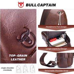 Bolso Bandolera de Cuero Genuino BULL CAPTAIN para Hombre, Estilo Vintage, para Uso Diario, Negocios y Viajes, con Cadenas - Product Image 3