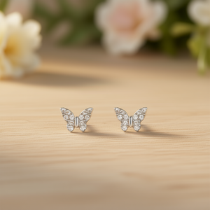 Boucles d'oreilles papillon en or blanc E3734 avec micro-inserts de diamants ronds pour femme, bijoux de mode, cadeau - Product Image 2