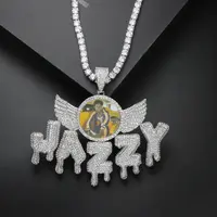 Hiphop Jewelry Custom Photo and Letter Iced out Pendant Name Gold Necklace Tennis Chain Micro Paved CZ Personalized