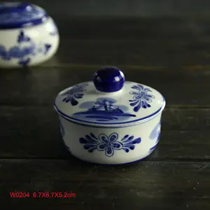 गर्म बिक्री डेल्फ़्ट ब्लू चीनी मिट्टी के बरतन हॉलैंड शैली गोलाकार आभूषण बॉक्स जन्मदिन उपहार