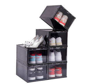 Clear Plastic Stackable Shoe Containers Storage Boxes with Magnetic Clear Door