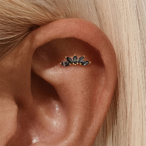 Bijou de piercing pour cartilage d'oreille en argent S925, 1.2*6 mm, avec quartz rutilé noir taille marquise et couronne - Product Image 4