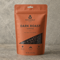 Sachet de café en papier kraft écologique avec fenêtre, pochette personnalisée imprimée pour l'emballage de grains de café bio, pochette à fond plat