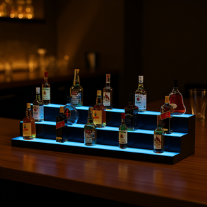 Étagère de bar à 3 niveaux avec éclairage LED pour bouteilles d'alcool, 48 pouces, en acrylique, à fixation murale, mobilier de bar contemporain - Product Image 2