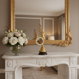 Horloge de table à pendule et à échappement en laiton massif de style français antique, squelette à l'envers, ornement en laiton massif, statue de déesse - Product Image 6