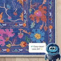Tapis floral côtier multicolore bleu, grand format, facile d'entretien, lavable, antidérapant, pour salon, salle à manger, décoration intérieure