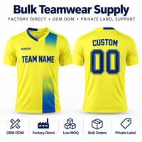 Maillot de football personnalisé à col en V, dégradé jaune-bleu, à pixels, entièrement sublimé, séchage rapide, pour équipes de ligues locales, vente en gros