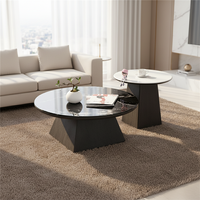 Table basse ronde de luxe moderne, carreaux de céramique noirs, pieds en bois, rangement, facile à nettoyer, salon, restaurant, hôtel, villa, meubles