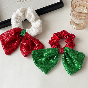 Arc de Noël accessoires pour cheveux rouges et verts tissu à paillettes grand arc cercle de cheveux bandeau élastique fille en <span class=keywords><strong>velours</strong></span> - Product Image 2