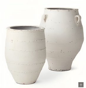 Pots à plantes en ciment blanc rustique, style terre cuite turque, pots à olives, finition stuc appliquée à la main, récipients décoratifs vintage - Product Image 1