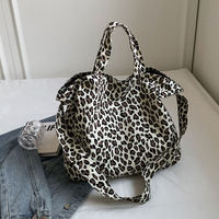 Haute qualité imprimé léopard Eco fourre-tout sac en toile grande capacité unique épaule bandoulière sac à provisions coton tissu réutilisable