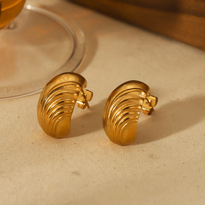 ต่างหูทรงเรขาคณิต ชุบทอง 18K ทำจากไทเทเนียมสตีล ดีไซน์เส้นวงกลม สำหรับผู้หญิง เครื่องประดับแฟชั่น - Product Image 1