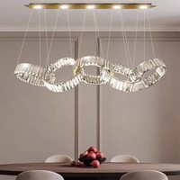 Décor à la maison 4 anneaux haut plafond suspension lampe en acier Led rond moderne nordique luxe lustre en cristal pendentif lumière Restaurant
