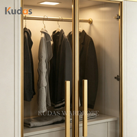 Armoire de rangement intelligente moderne de luxe avec porte battante en verre et éclairage LED, organisateur de vêtements simple pour chambre à coucher, idéale pour la maison et l'hôtel