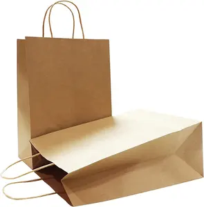 Low Price Custom Logo Print Various Colors Brown Gift Shopping Take Away To Go Bags Kraft Paper Bag With Handles