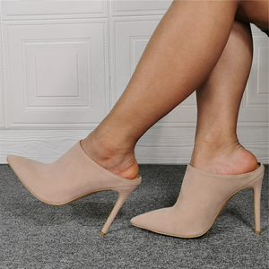 Apricot Close Pointed Toe Women Summer Shoes Slip-on High Thin Heels Big Size 47 Outdoor Women Pumps Slippers Slides Sandals - Product Image 1
