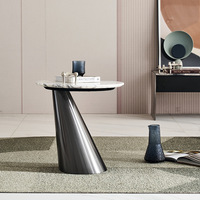 Table d'appoint créative en acier inoxydable de luxe léger avec dessus en marbre Salon Canapé d'hôtel Petite table ronde Table d'angle design