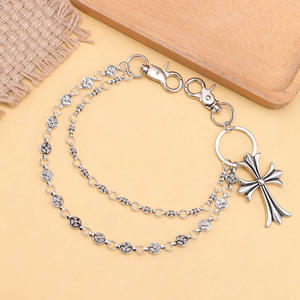 Double Layer <b>Cross</b> Waist <b>Chain</b> Tibetan Silver Denim <b>Chain</b> For Casual Wear With Double Ring Clips - Product Image 3