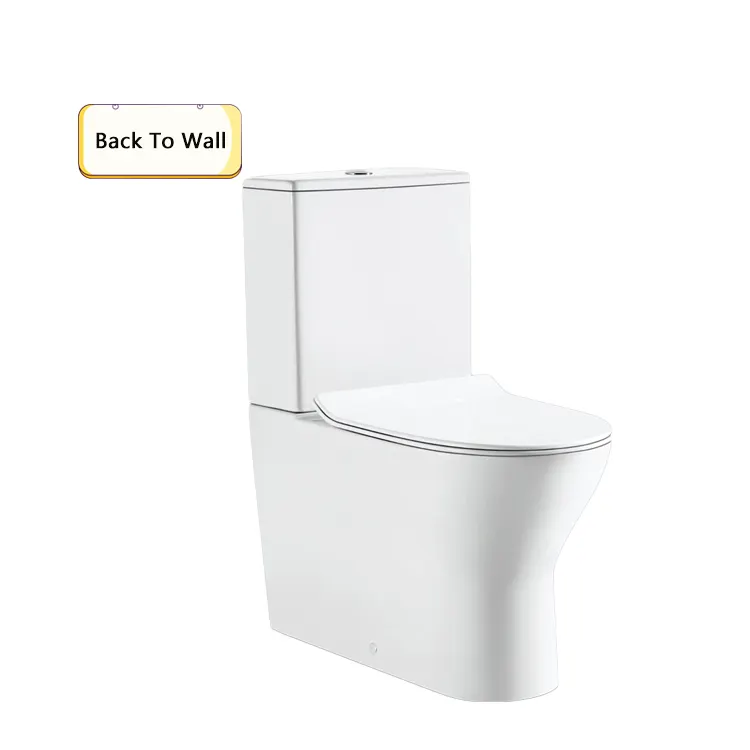 Medyag Toilette Fabricant Dos au mur Toilette sanitaire deux pièces sans rebord Salle de bain Cuvette de toilette