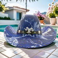 Chapeaux de cowboy bleus personnalisés en gros avec tête de taureau, style gothique, pour festivals et fêtes, pour adultes