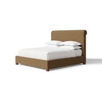 Ensemble de chambre à coucher contemporain FERLY avec cadre de lit enveloppant en peluche douce, lit entièrement recouvert de tissu moderne