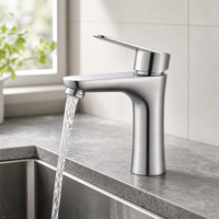 Robinet de lavabo moderne noir mat en acier inoxydable 304 sans plomb, mitigeur de salle de bain à poser sur le comptoir pour projets hôteliers et commerciaux