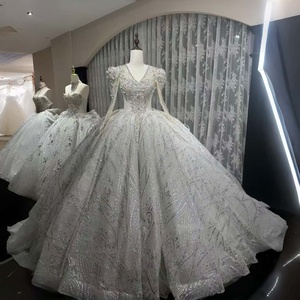 Wx255 Sexy Lace Sweetheart Ball Gown Modern <b>Wedding</b> Dress Crystal Romantic Long Sleeve Floor-Length Backless for Women Bride - Product Image 4
