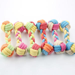 Mainan hewan peliharaan kecil tali katun kepang Dumbbell tali gigi Molar tahan gigit produk mainan anjing pembersih gigi - Product Image 1