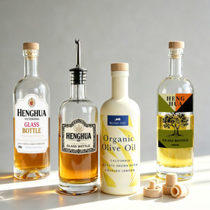 Botella de Vidrio de Lujo con Fondo Grueso Super Flint de 500ml 375ml para Licores, Ginebra, Ron, Aceite de Oliva y Whisky, con Tapón y Vertedor - Product Image 1