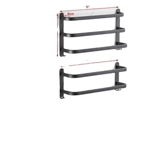 Wall Mounted Black Steel <b>Towel</b> <b>Rack</b> 3 Tier 50cm Bathroom Organizer Shelf Minimalist Design - Product Image 1