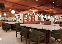 Design d'intérieur moderne et simple pour le café Concept de comptoir de bar de restaurant personnalisé Ensemble meubles de table de restaurant de fantaisie