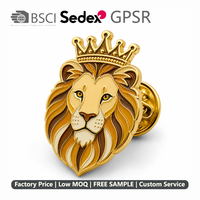 Broche personnalisée Couronne Lion en émail dur, plaquée or, découpée, badge royal pour revers, MOQ 50 pièces, cadeau pour les amoureux des animaux