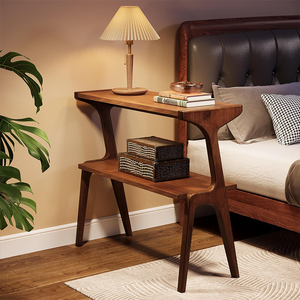Modern Rubber Wood 2-Tier <strong>Side</strong> <strong>Table</strong> <strong>Narrow</strong> End <strong>Table</strong> Sofa <strong>Side</strong> <strong>Table</strong> for Living Room &amp; Bedroom Nightstand with Storage Shelf - Product Image 6