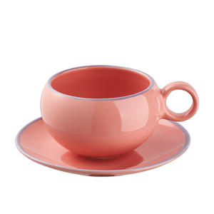 Tasses à café et assiettes en céramique créatives à blocs de couleur, ensembles de tasses de petit-déjeuner simples - Product Image 2