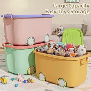 <strong>Large</strong> <strong>Plastic</strong> <strong>Storage</strong> <strong>Containers</strong> Wheels Handles Cute Macaron Color KidsToys <strong>Storage</strong> Boxes Bins Factory Own Design PP Material - Product Image 3