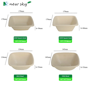 Bols à soupe en papier jetables biodégradables de qualité alimentaire 32 oz Bol carré en bagasse avec couvercle - Product Image 2