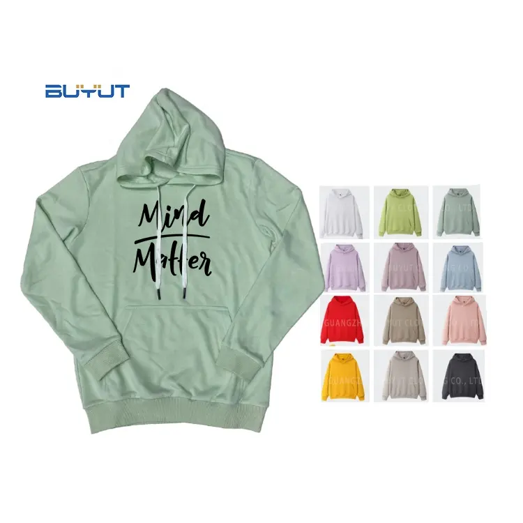 BUYUT Popular 100 Polyester baby french terry Pullover hoodie sweatshirts pastel colors unisex heat transfer sublimatiotion tee
