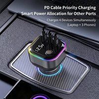 Cargador de Coche Retráctil con Encendedor de Cigarrillos Tipo C de 65W PD, Triple Puerto USB-A, Doble USB-C, Pantalla de Voltaje DC12V-24V para Autos y Camiones