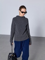 Pull à capuche vintage 100 % cachemire pur pour femme, coupe oversize, col rond, épaules tombantes, poignets et ourlet côtelés, tricot doux et chaud pour l'hiver